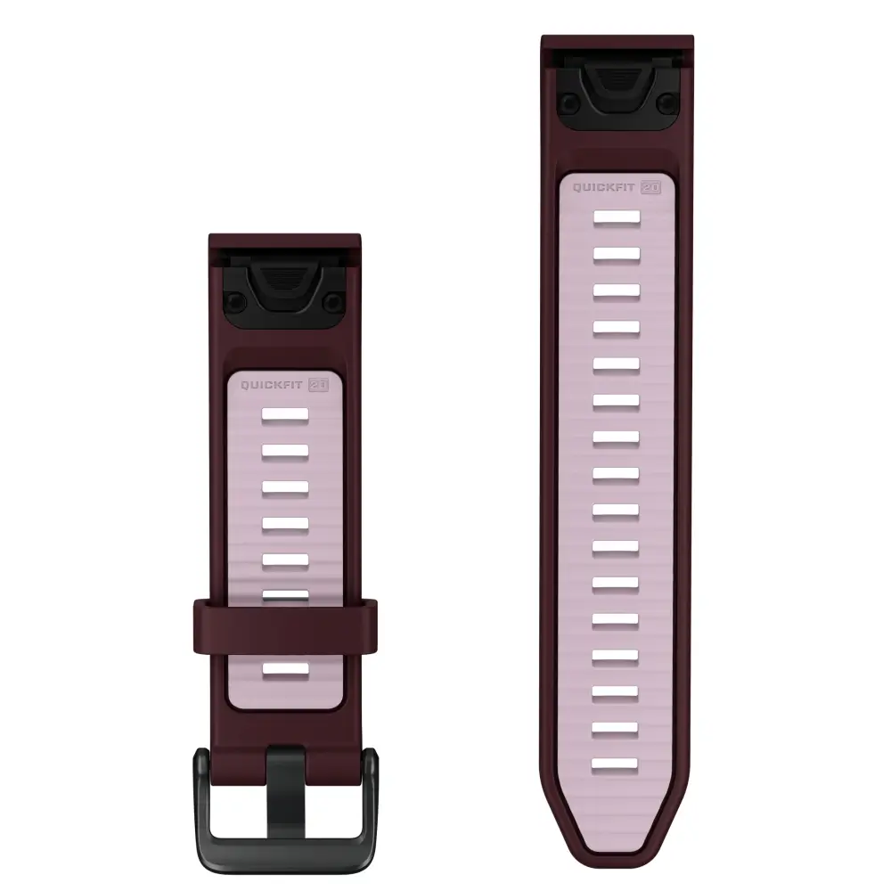 Garmin QuickFit Silikonarmband 20 mm Cherry/Dust Rose für fenix 9 43 mm – Rückseite mit Schließe und Lochband