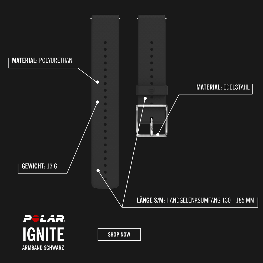 POLAR 20mm Silikon Schnellwechsel-Armband Schwarz für Ignite und Unite bei CardioZone günstig online kaufen