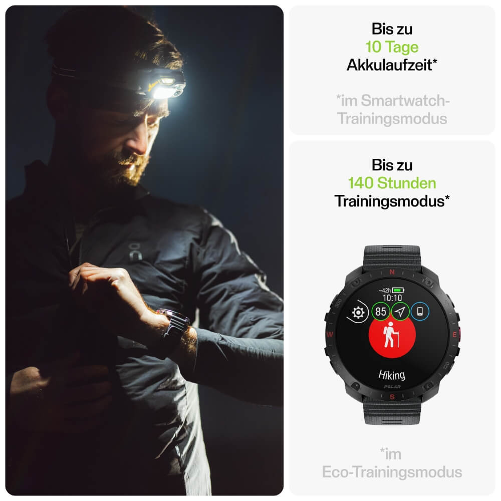 POLAR Grit X2 Pro Night Black Bundle mit Nylon Klettarmband Schwarz bei CardioZone günstig online kaufen