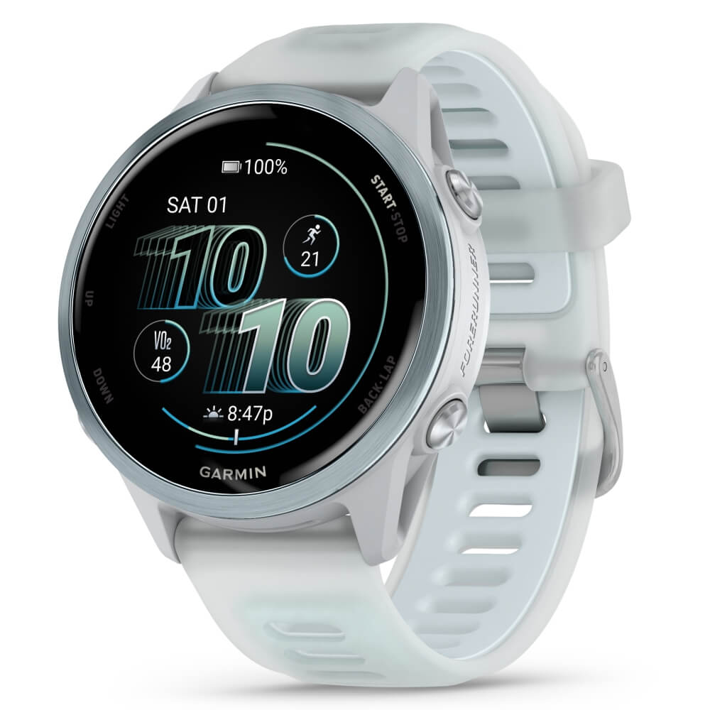 Garmin Forerunner 570 42 mm Steinweiss/Cloud Blue Aluminium Schnellwechsel-Silikon-Armband 20mm bei CardioZone günstig online kaufen