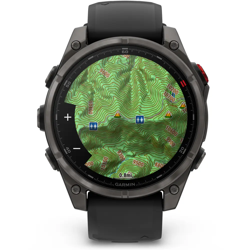 Garmin fenix Pro 8 47mm AMOLED Sapphire Schwarz/Carbongrau Titan DLC 22mm Silikonarmband