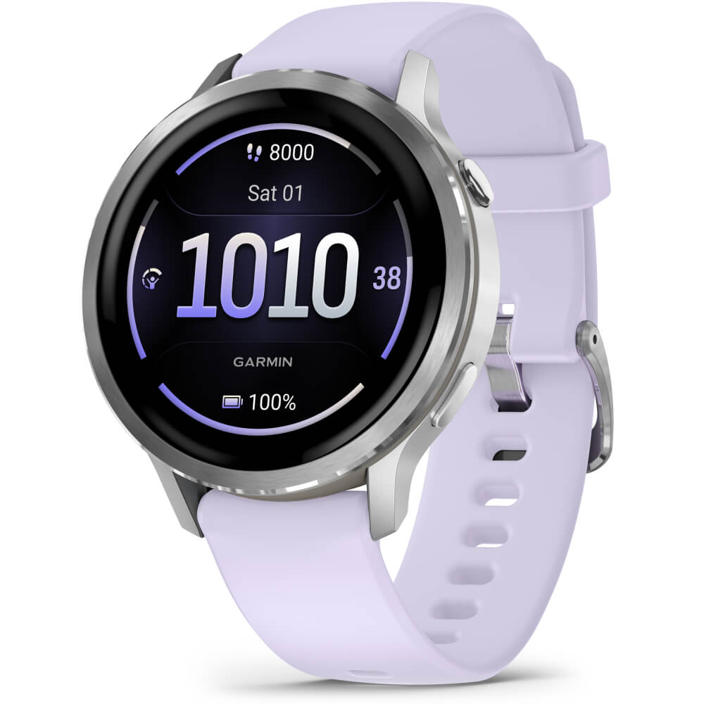 Garmin Venu 4 - 41mm Grau-Silber Schnellwechsel-Silikonarmband 18mm Lavendel