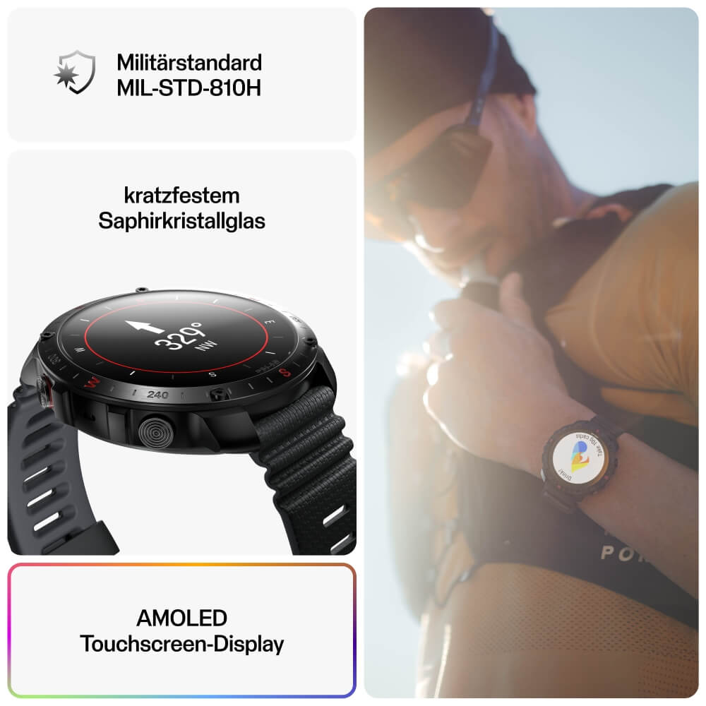 POLAR Grit X2 Pro Night Black Bundle mit Nylon Klettarmband Schwarz bei CardioZone günstig online kaufen