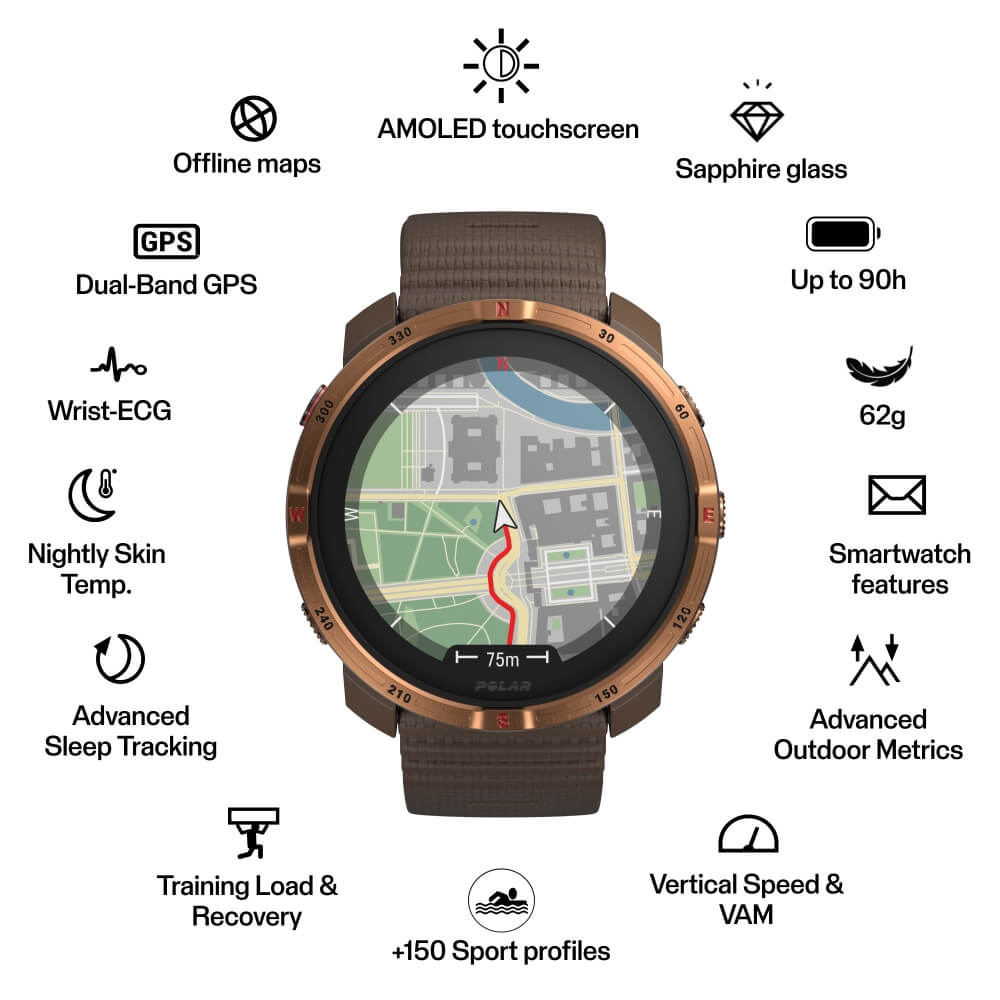POLAR Grit X2 Braun/Kupfer Advanced AMOLED Outdoor Multisportuhr S-L bei CardioZone online kaufen