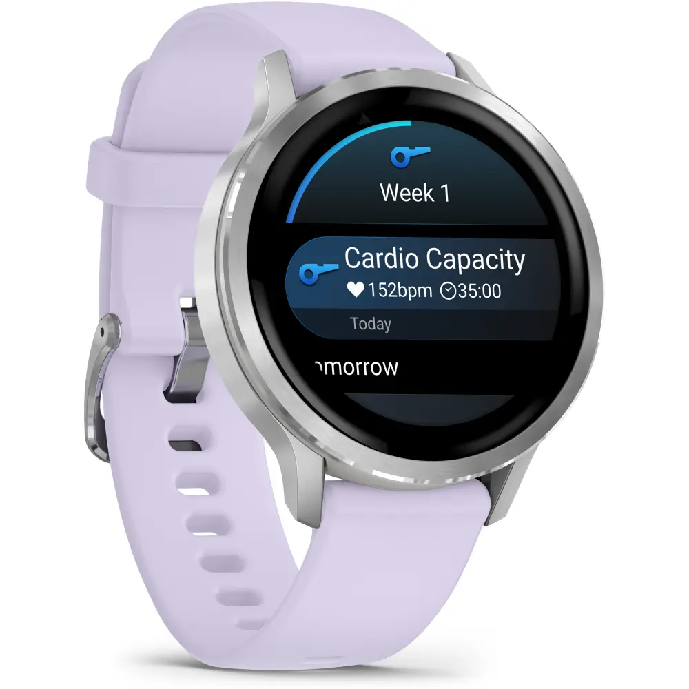 Garmin Venu 4 - 41mm Grau-Silber Schnellwechsel-Silikonarmband 18mm Lavendel
