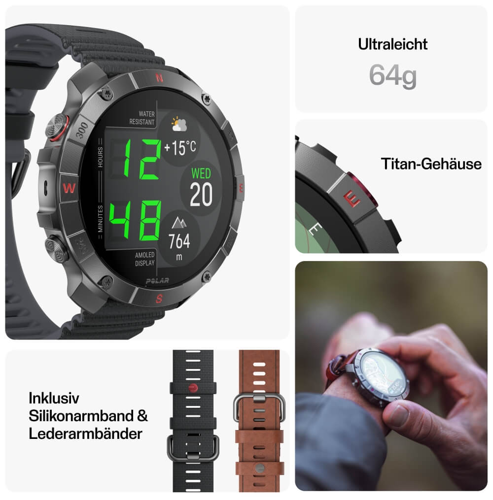POLAR Grit X2 Pro Outdoor Multisportuhr Titan Leder M-L bei CardioZone günstig online kaufen