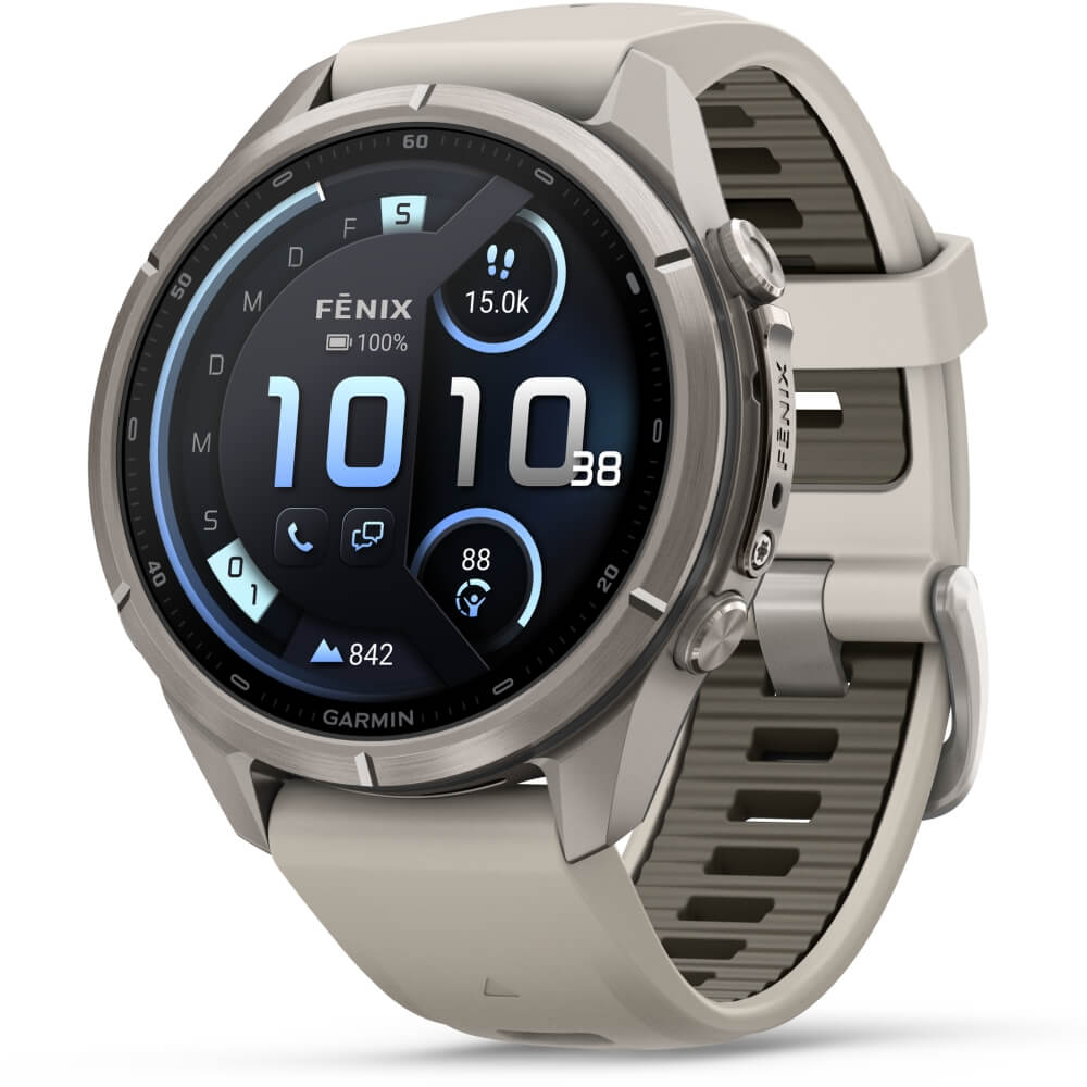 Garmin fenix 9 Pro inReach 43 mm Titan Nebelgrau/Dunkler Sandstein