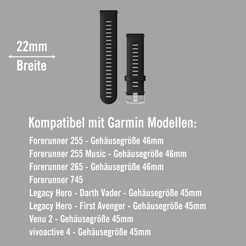 Garmin Forerunner 255 Schnell Wechsel 22mm Silikon Armband Schwarz Verschluss Silber bei CardioZone günstig online kaufen