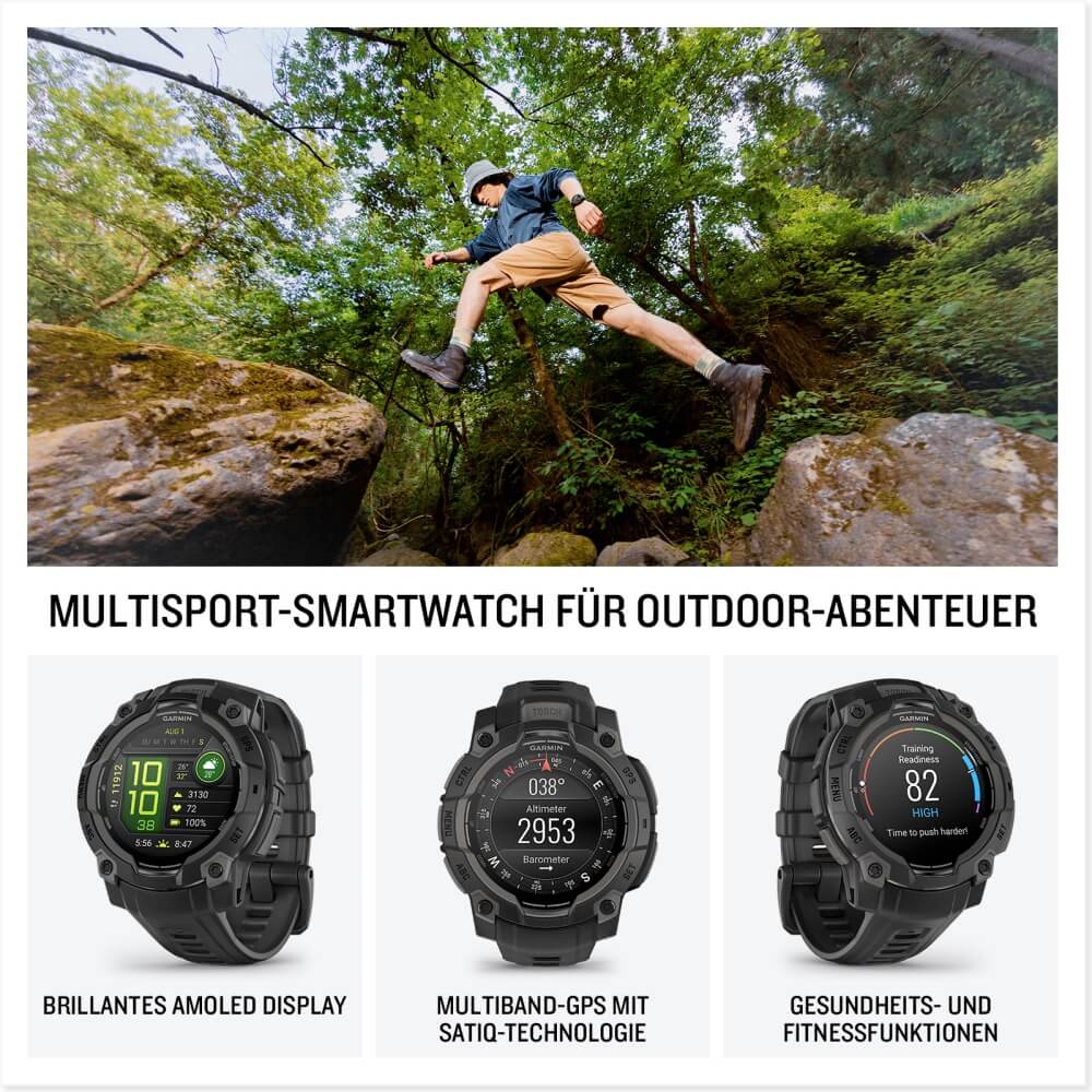 Garmin Instinct 3 AMOLED 50 mm Schwarz 26mm Silikonarmband Schwarz bei CardioZone günstig online kaufen