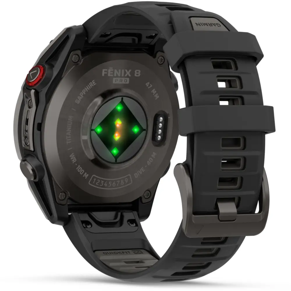 Garmin fenix Pro 8 47mm AMOLED Sapphire Schwarz/Carbongrau Titan DLC 22mm Silikonarmband