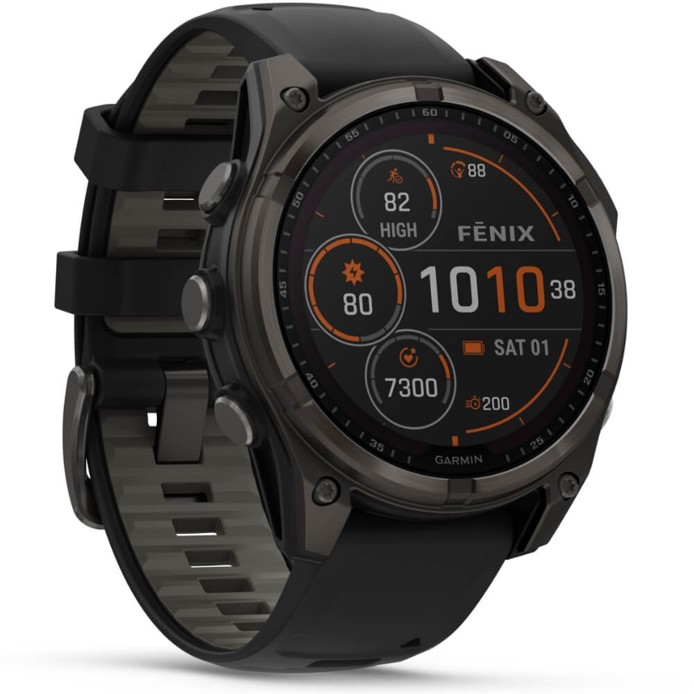 Garmin fenix 8 47mm Solar Sapphire Graphit/Carbongrau Titan DLC 22mm Silikonarmband