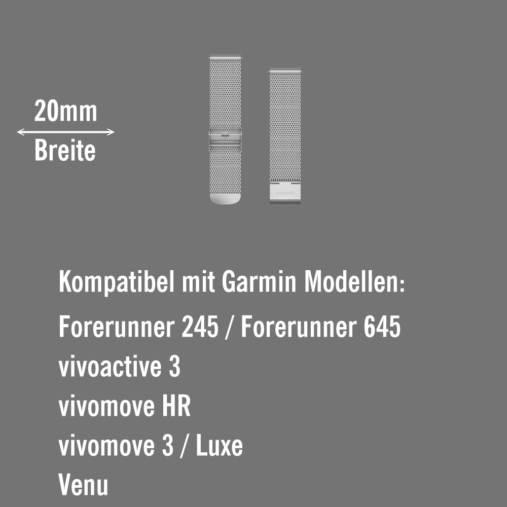 Garmin Schnell-Wechsel Milanaise Armband 20mm Silber / Silberne PVD-Teile bei CardioZone online kaufen