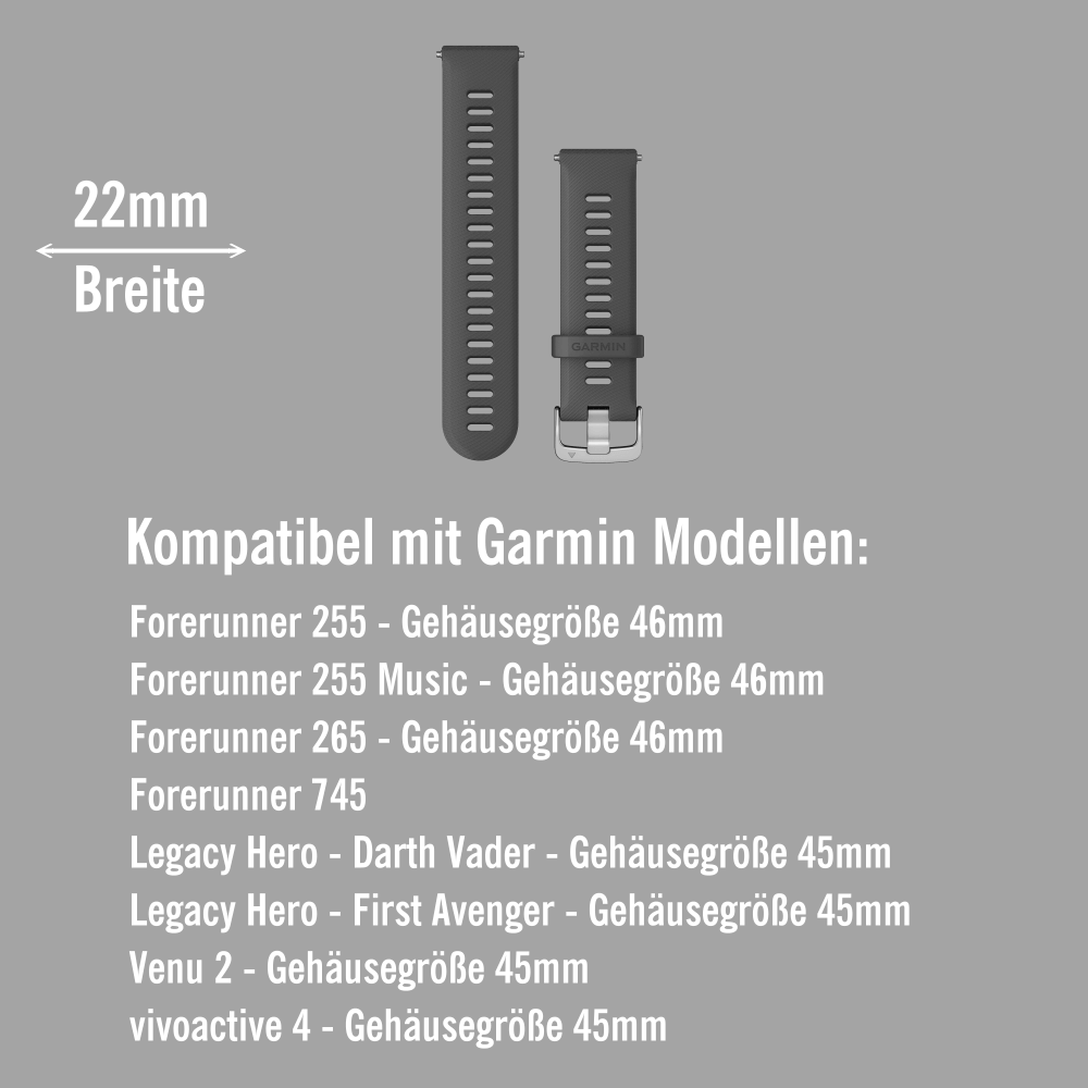 Garmin Forerunner 255 Schnell Wechsel 22mm Silikon Armband Grau Verschluss Silber bei CardioZone günstig online kaufen