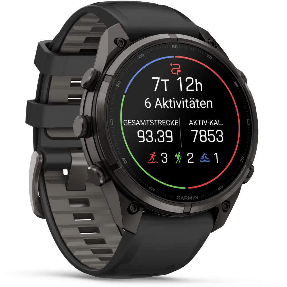 Garmin fenix 9 Pro inReach 47 mm Carbongrau DLC Titan Schwarz/Kieselgrau