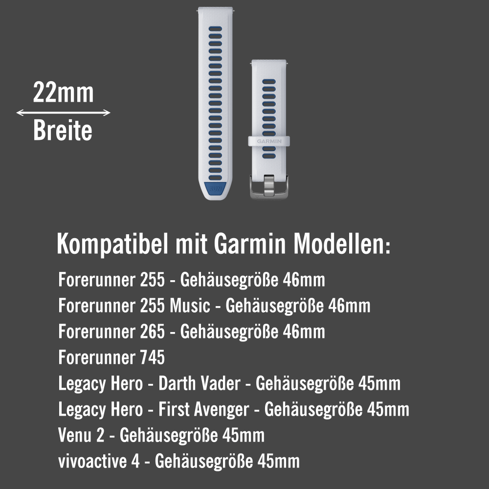 Garmin Forerunner 265 Schnell Wechsel 22mm Silikon Armband Weiß/Dunkelblau Verschluss Schiefer bei CardioZone günstig online kaufen