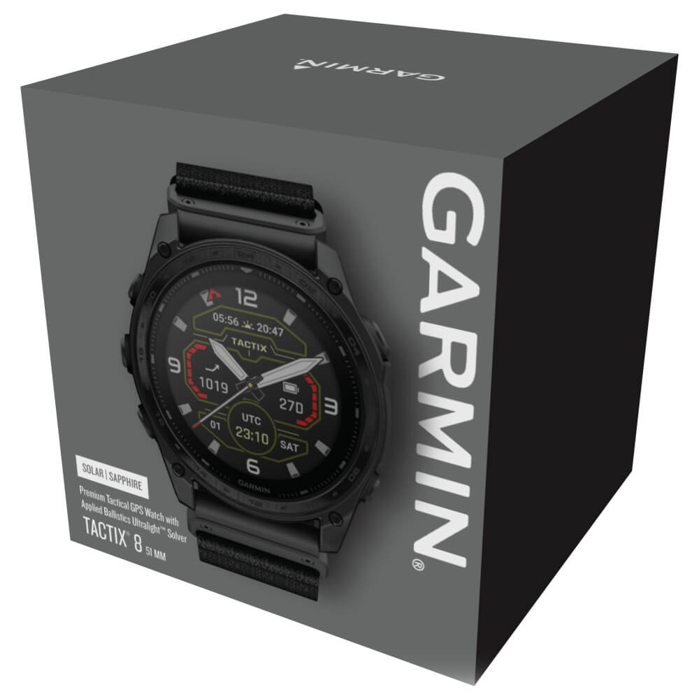 Garmin tactix 8 51 mm Solar Sapphire Schwarz Titan DLC Nylon-Armband 26mm bei CardioZone günstig online kaufen