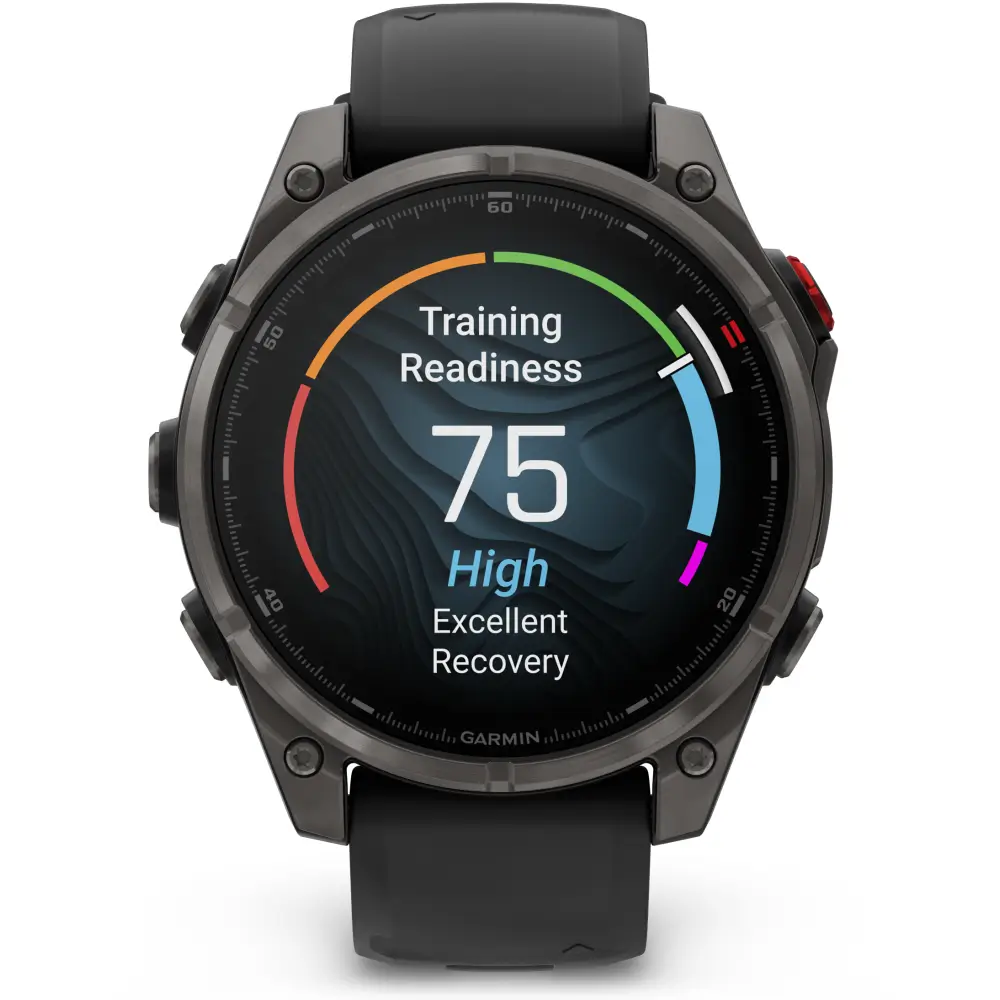 Garmin fenix Pro 8 47mm AMOLED Sapphire Schwarz/Carbongrau Titan DLC 22mm Silikonarmband
