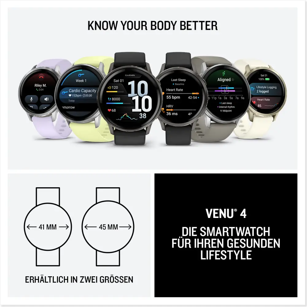 Garmin Venu 4 - 45mm Schwarz-Schiefergrau Schnellwechsel-Silikonarmband 22mm