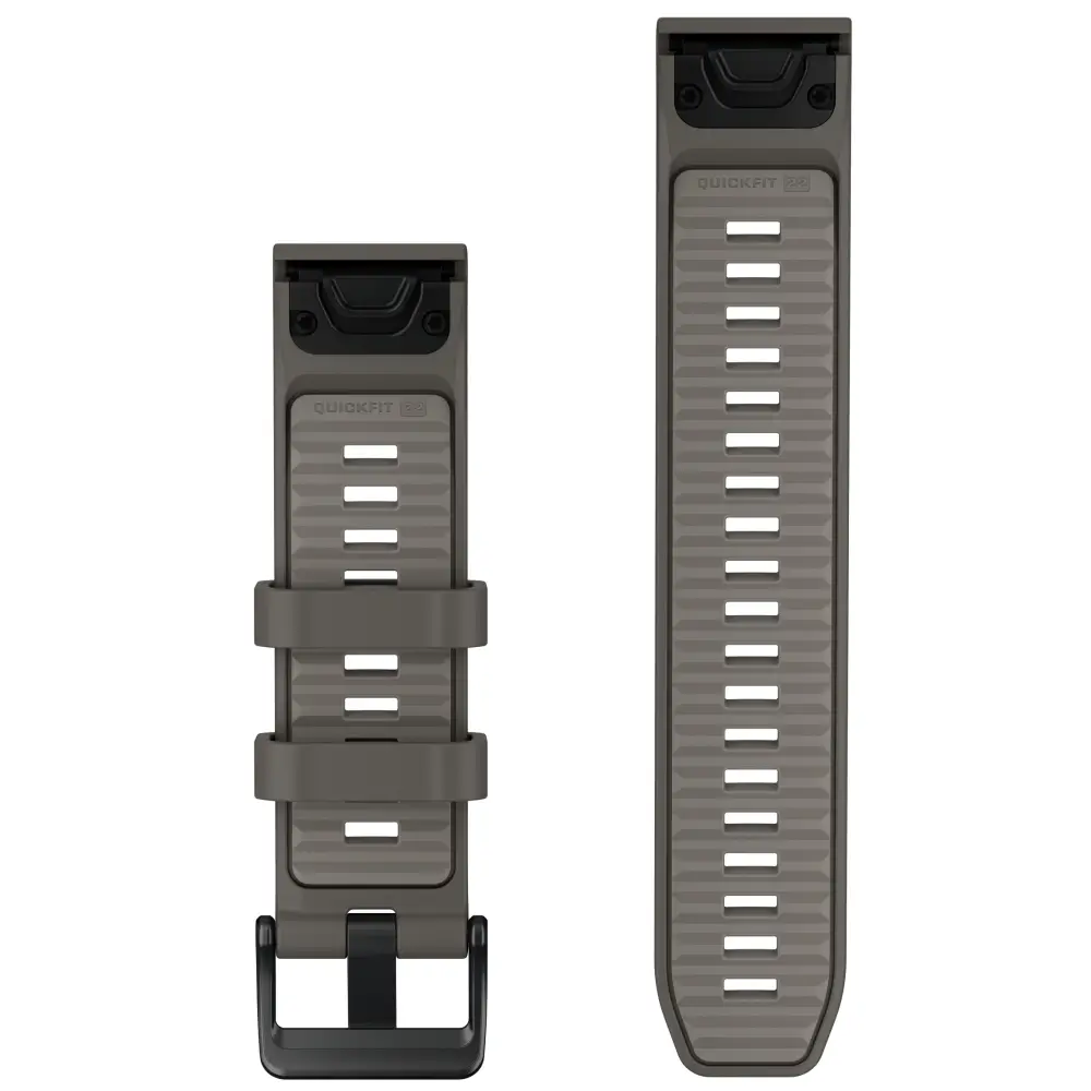 Garmin QuickFit Silikonarmband 22 mm Kieselgrau/Silbergrau für fenix 9 47 mm – Rückseite mit Schließe und Lochband
