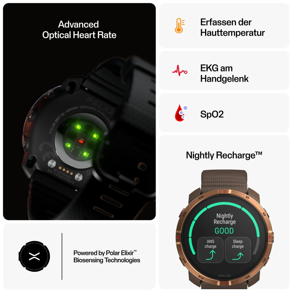 POLAR Grit X2 Braun/Kupfer Advanced AMOLED Outdoor Multisportuhr S-L bei CardioZone online kaufen
