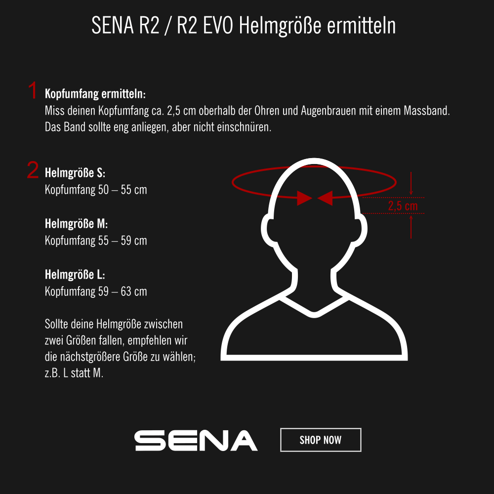 Sena R2 / R2 EVO Grössentabelle - richtige Helmgröße ermitteln