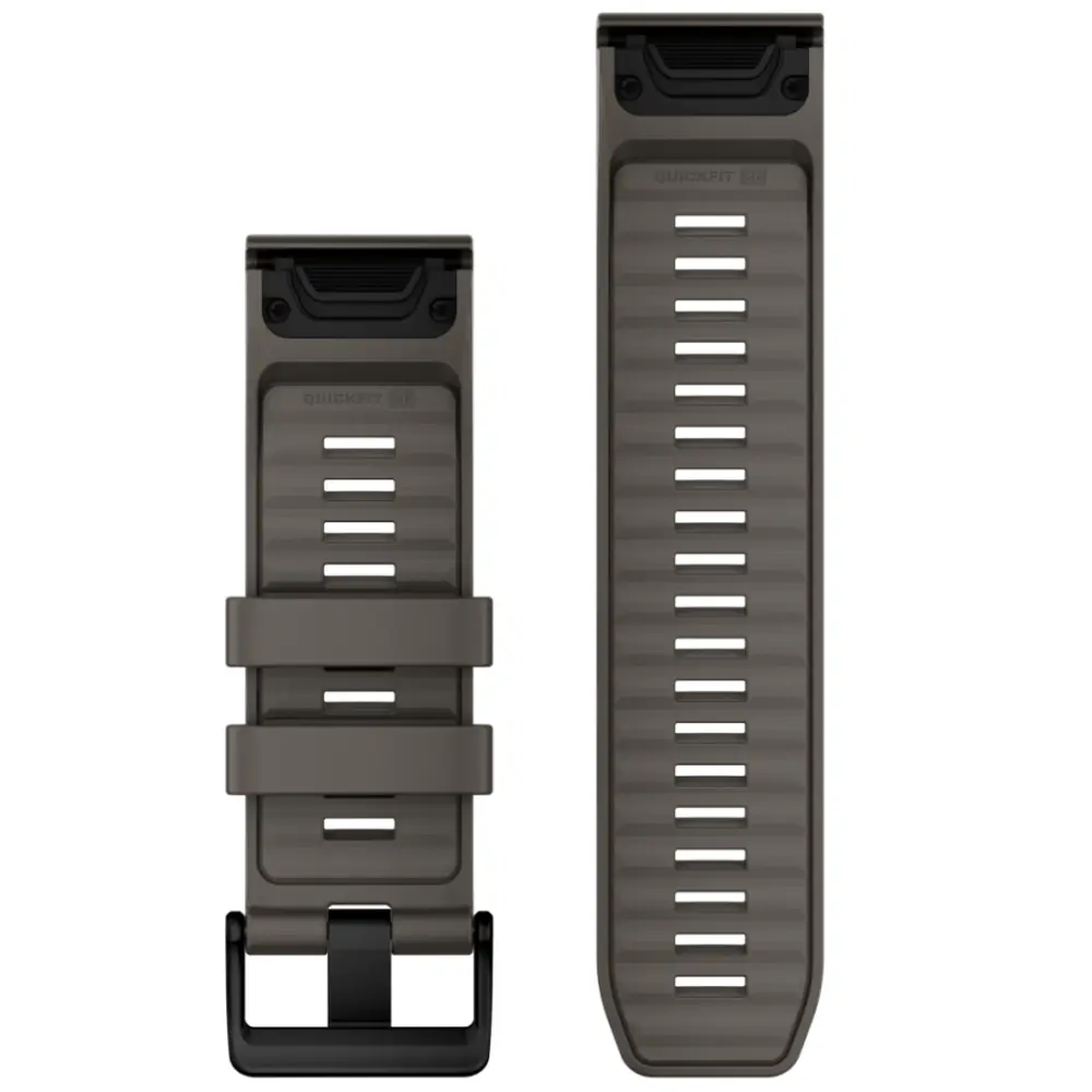 Garmin QuickFit Silikonarmband 26 mm Kieselgrau für fenix 9 51 mm – Rückseite mit Schließe und Lochband