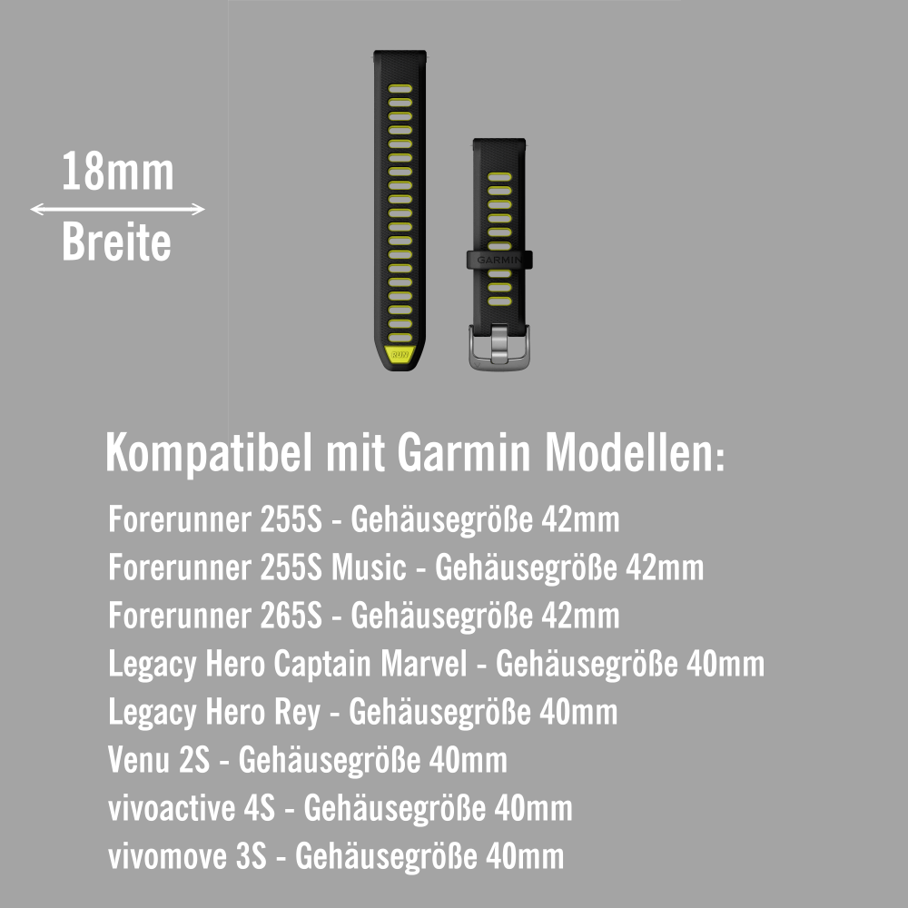 Garmin Forerunner 265S Schnell Wechsel 18mm Silikon Armband Schwarz/Zitronengelb Verschluss Schiefer  bei CardioZone günstig online kaufen