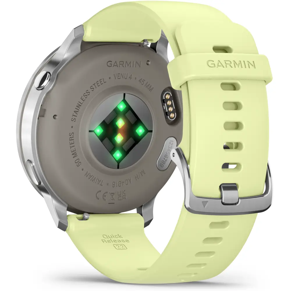 Garmin Venu 4 - 45mm Grau-Silber Schnellwechsel-Silikonarmband 22mm Zitrone