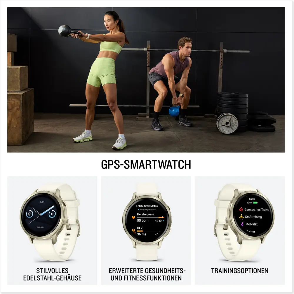 Garmin Venu 4 - 41mm Beige-Lunargold Schnellwechsel-Silikonarmband 18mm Bone