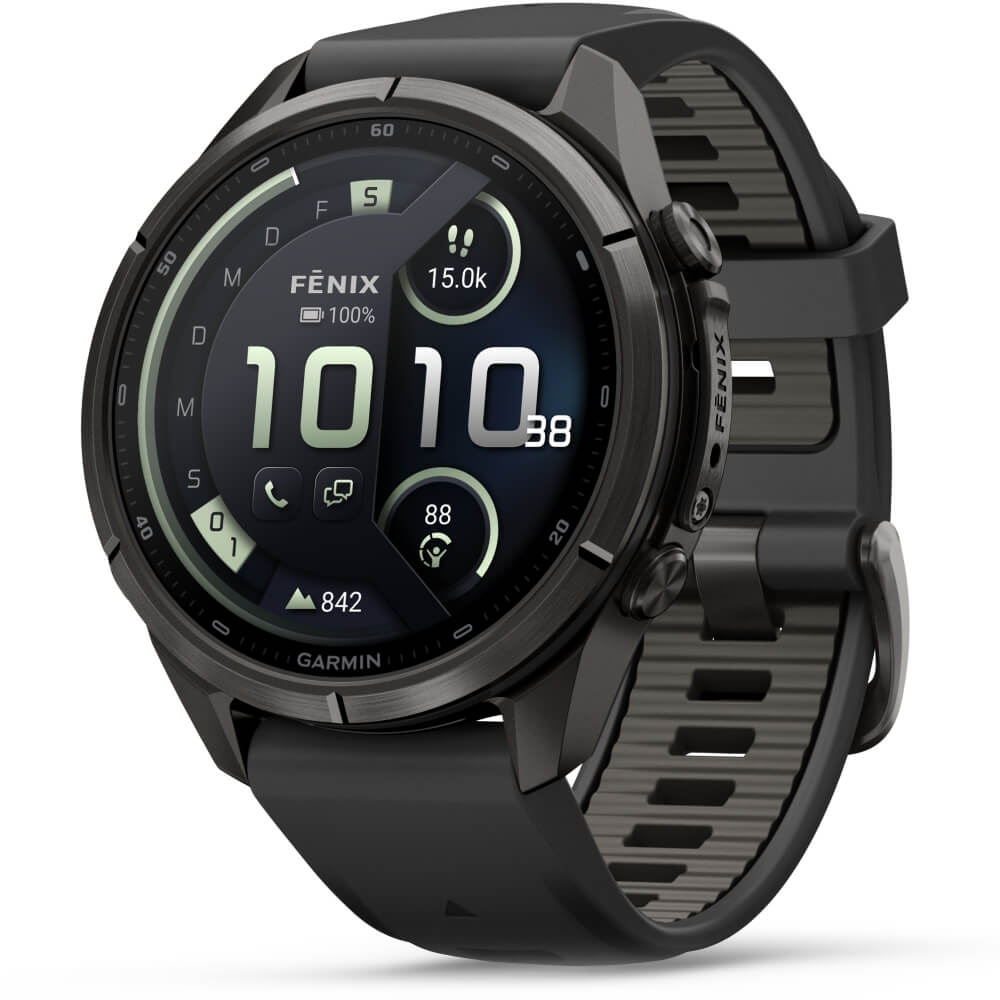 Garmin fenix 9 Pro inReach 43 mm Carbongrau DLC Titan Schwarz/Kieselgrau