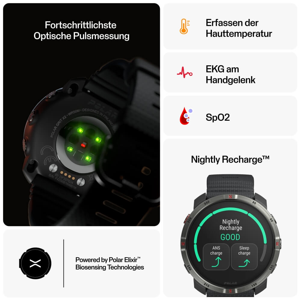 POLAR Grit X2 Schwarz Advanced AMOLED Outdoor Multisportuhr S-L bei CardioZone online kaufen