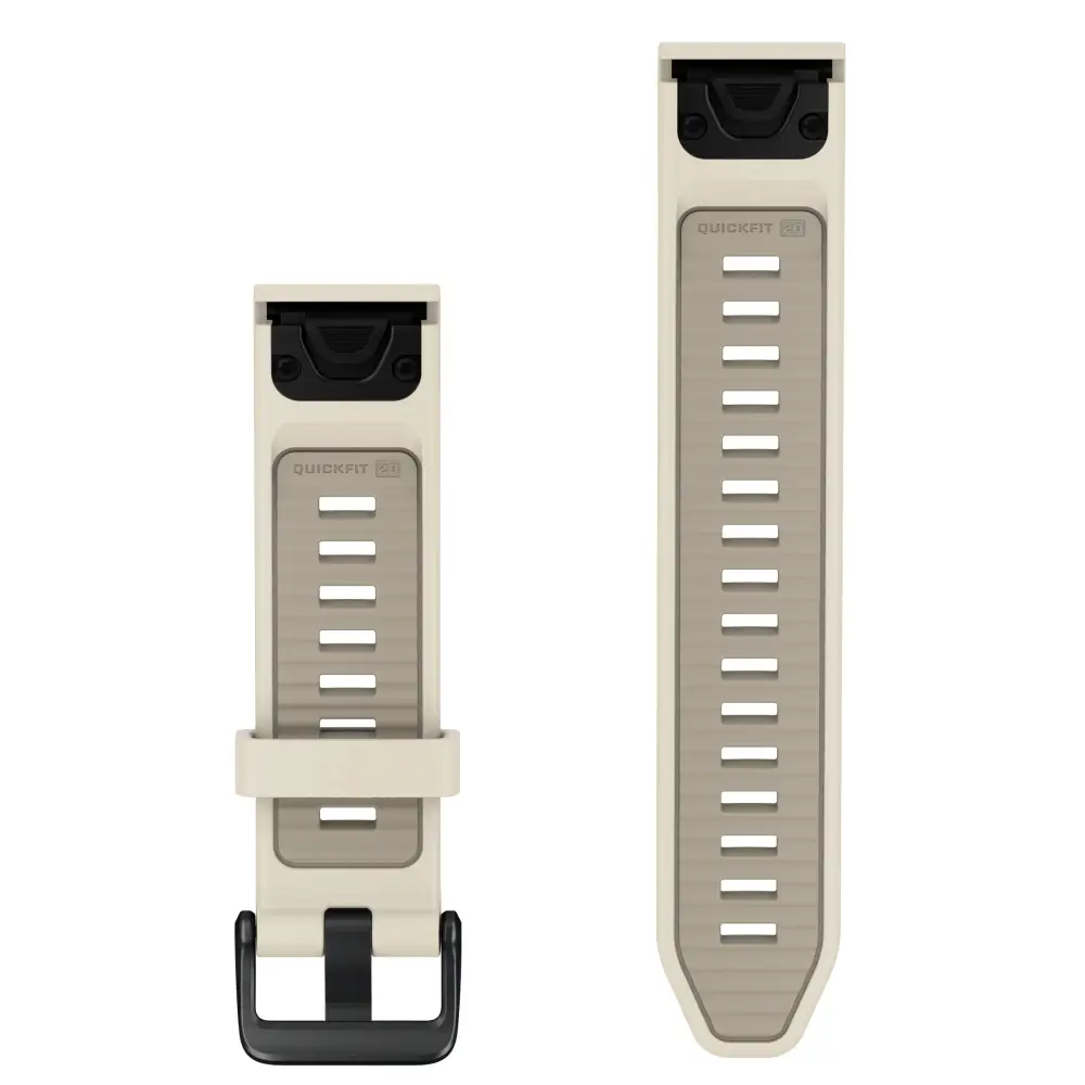Garmin QuickFit Silikonarmband 20 mm Creme/French Gray für fenix 9 43 mm – Rückseite mit Schließe und Lochband