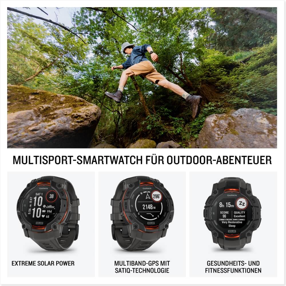 Garmin Instinct 3 SOLAR 50 mm Carbon/Schwarz 26mm Silikonarmband Carbon bei CardioZone günstig online kaufen