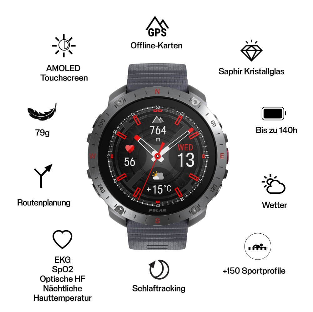 POLAR Grit X2 Pro Outdoor Multisportuhr Silber-Grau S-L bei CardioZone günstig online kaufen
