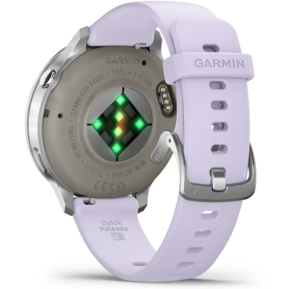 Garmin Venu 4 - 41mm Grau-Silber Schnellwechsel-Silikonarmband 18mm Lavendel