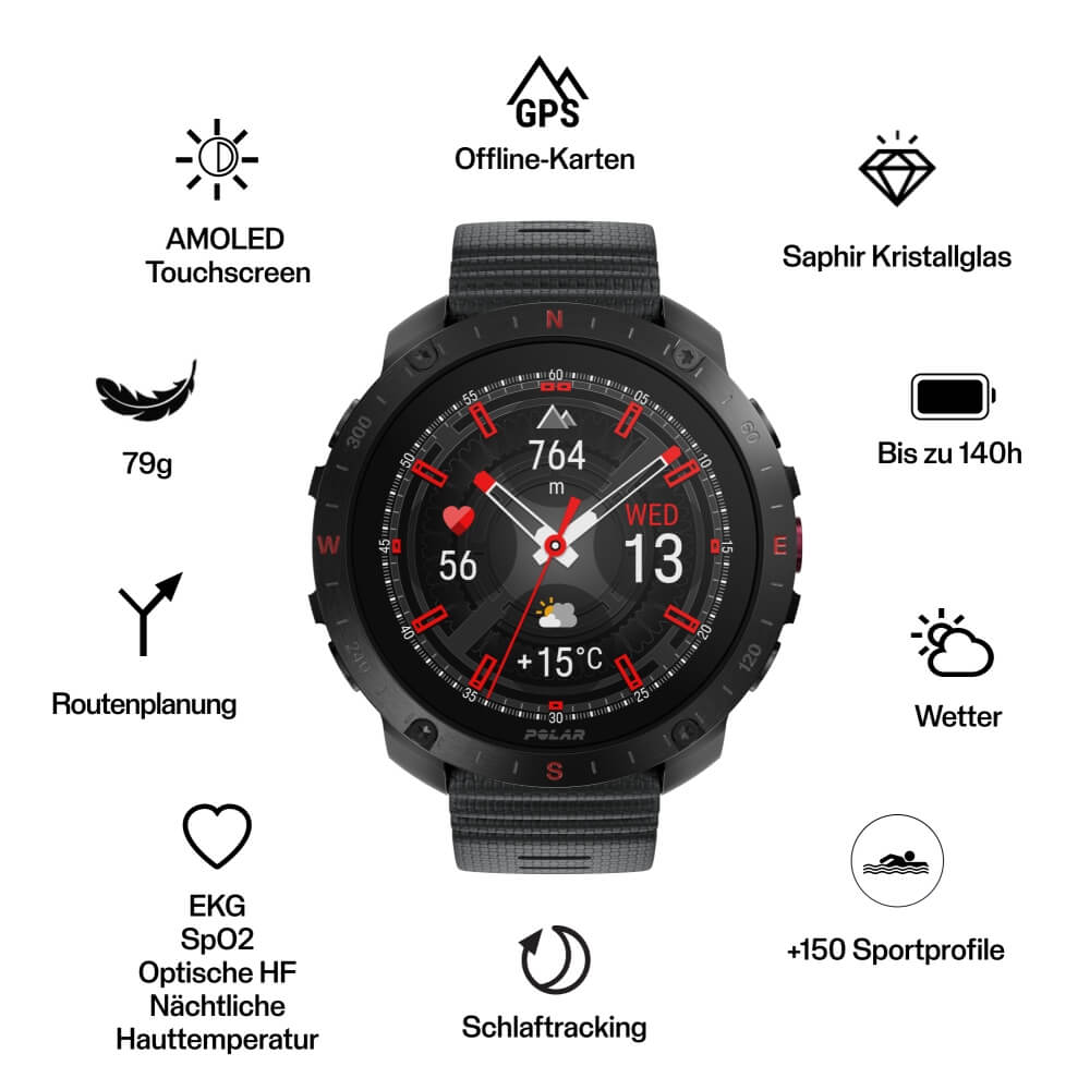 POLAR Grit X2 Pro Night Black Bundle mit Nylon Klettarmband Schwarz bei CardioZone günstig online kaufen