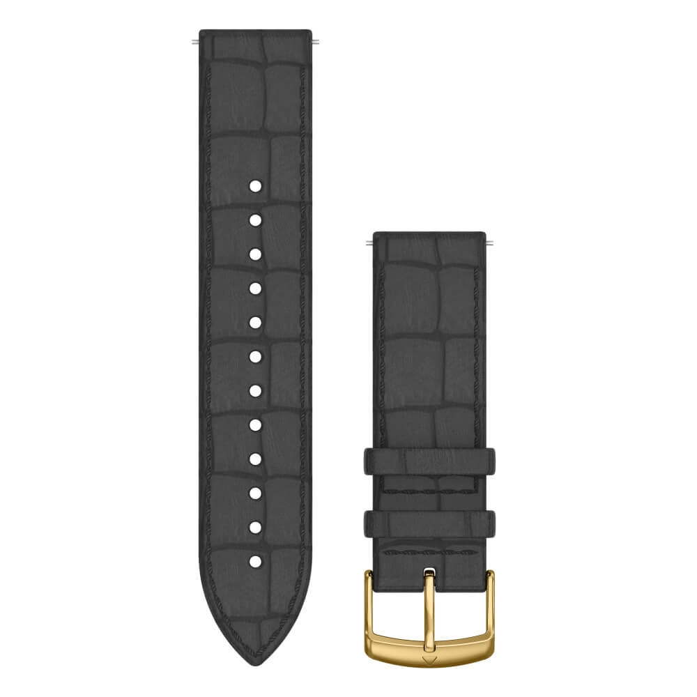 Garmin Schnell-Wechsel 20mm Leder-Armband Schwarz mit Kroko-Prägung / Schnalle Gold bei CardioZone günstig online kaufen