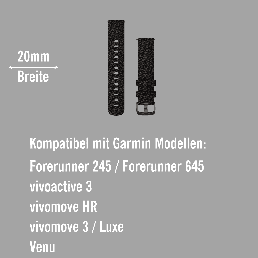 Garmin Schnell-Wechsel Nylon Armband 20mm Grau gewebt / Teile Schiefergrau bei CardioZone online kaufen