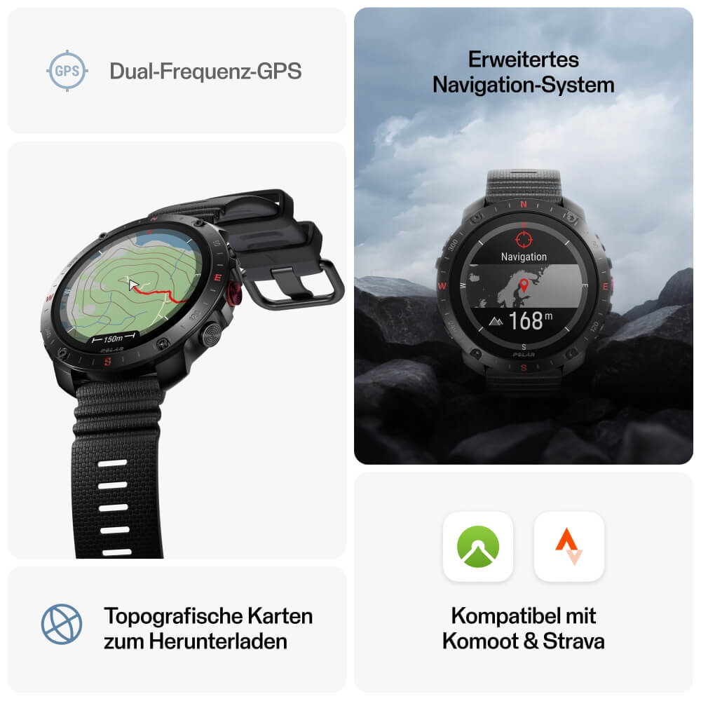 POLAR Grit X2 Pro Night Black Bundle mit Nylon Klettarmband Schwarz bei CardioZone günstig online kaufen