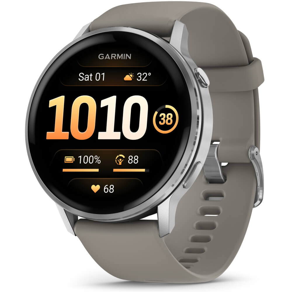 Garmin Venu 4 - 45mm Schwarz-Silber Schnellwechsel-Silikonarmband 22mm Grau