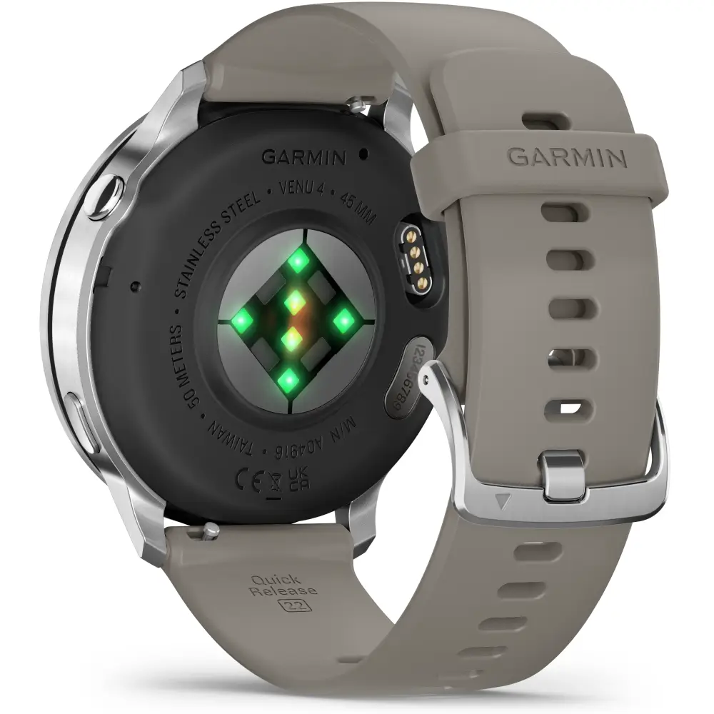 Garmin Venu 4 - 45mm Schwarz-Silber Schnellwechsel-Silikonarmband 22mm Grau