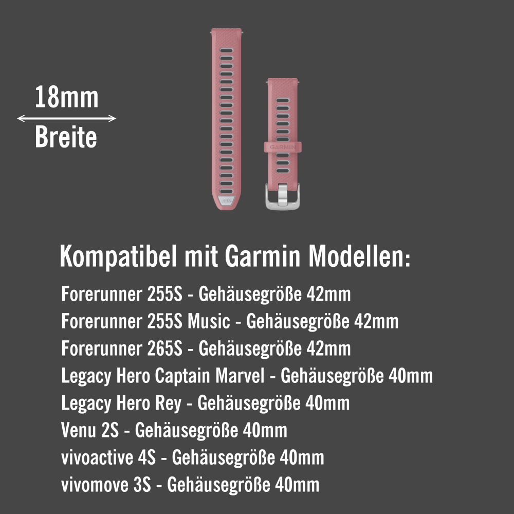 Garmin Forerunner 265S Schnell Wechsel 18mm Silikon Armband Rosa/Steinweiß Verschluss Silber bei CardioZone günstig online kaufen