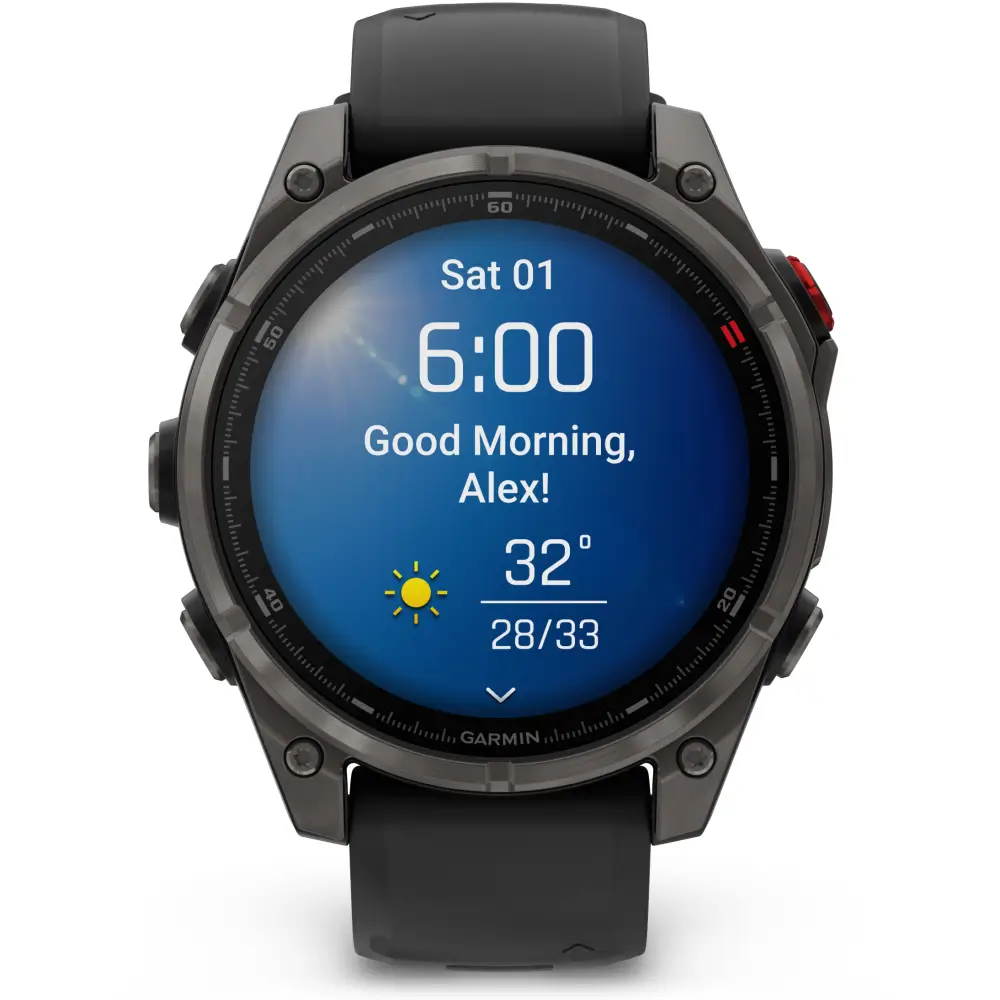 Garmin fenix Pro 8 47mm AMOLED Sapphire Schwarz/Carbongrau Titan DLC 22mm Silikonarmband