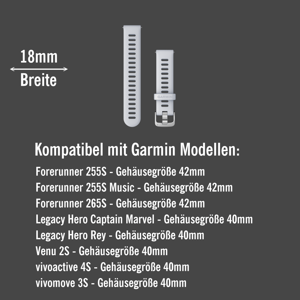 Garmin Forerunner 255S Schnell Wechsel 18mm Silikon Armband Weißgrau / Silber bei CardioZone günstig online kaufen