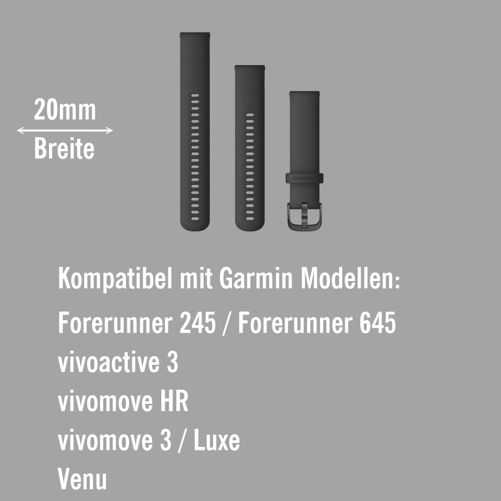 Garmin Schnell-Wechsel Silikon Armband 20mm Schwarz / Schnalle Schiefergrau + Einstellband L bei CardioZone online kaufen