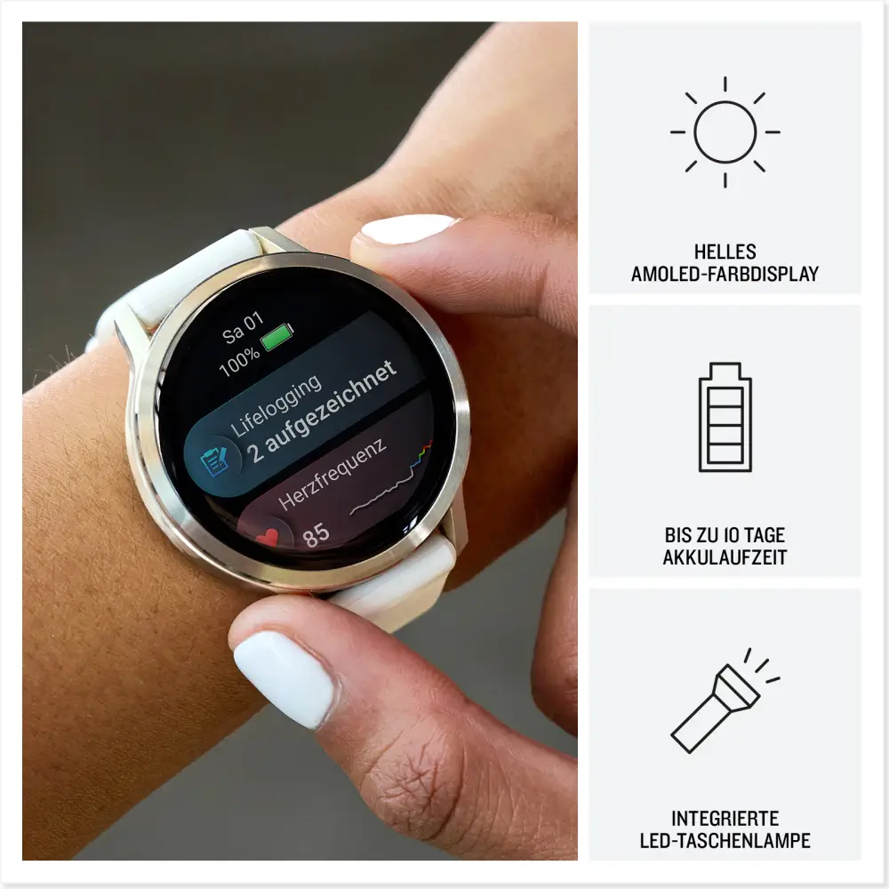 Garmin Venu 4 - 41mm Beige-Lunargold Schnellwechsel-Silikonarmband 18mm Bone