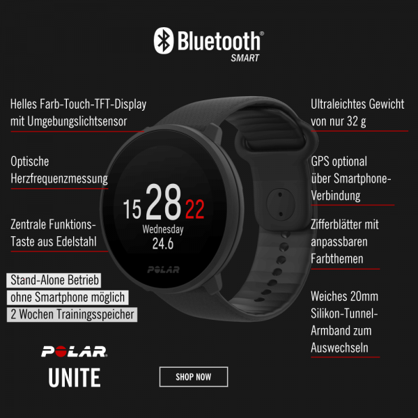 POLAR Unite Sportuhr Fitness Tracker Schwarz Gr. S-L bei CardioZone günstig online kaufen