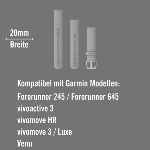 Garmin Schnell-Wechsel Silikon Armband 20mm Granitblau / Schnalle Silber + Einstellband L bei CardioZone online kaufen